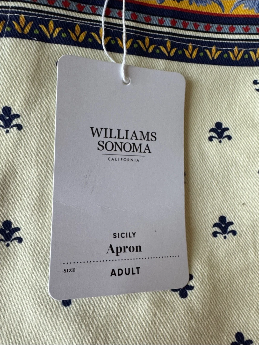 NEW Williams Sonoma Cream and Navy Fleur Kitchen Cotton Set w/Multicolor Border